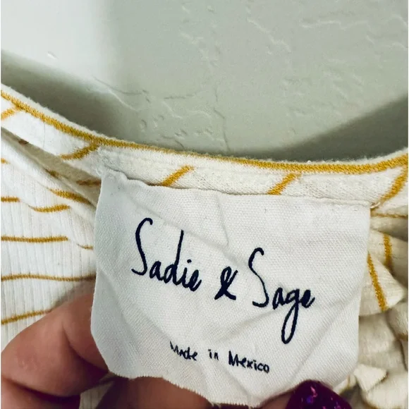 Sadie & Sage Canary & Cream Waffle Tie Tank Cami Gold Stripe SZ LARGE NEW! - Picture 8 of 13